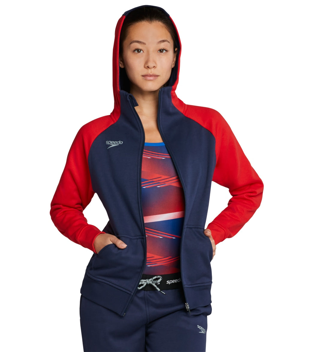 Speedo Women's Team Jacket - Red/White/Blue Medium Size Medium Cotton/Polyester - Swimoutlet.com