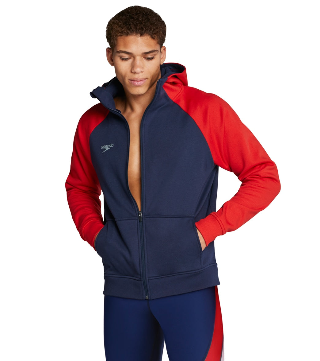 Speedo Men's Team Jacket - Red/White/Blue Large Size Large Cotton/Polyester - Swimoutlet.com