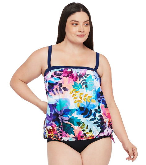 Maxine Plus Size Garden Party Bandeau Blouson Tankini Top at SwimOutlet.com