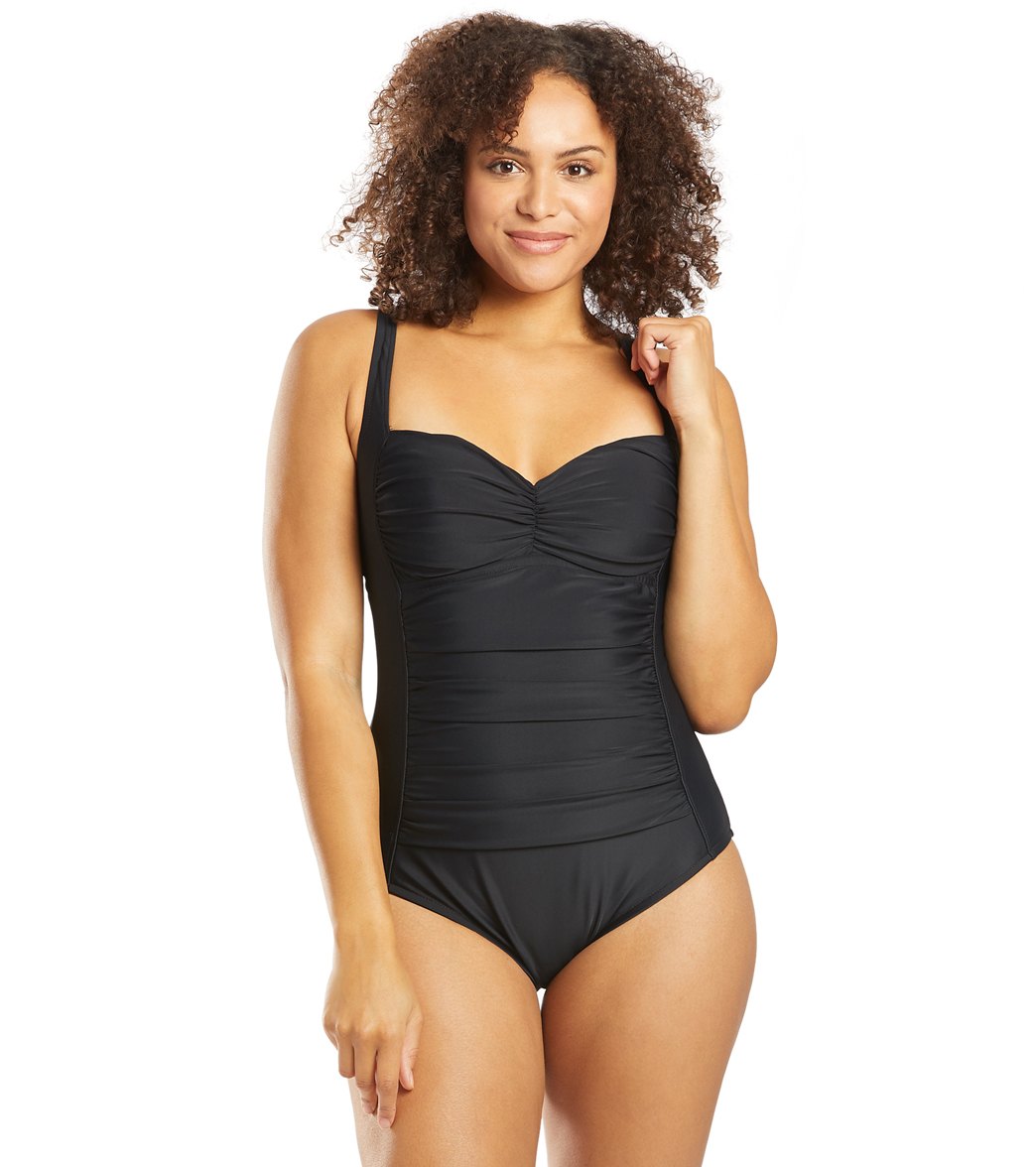 Maxine Solids Tricot Sweetheart One Piece Swimsuit - Black 6 - Swimoutlet.com