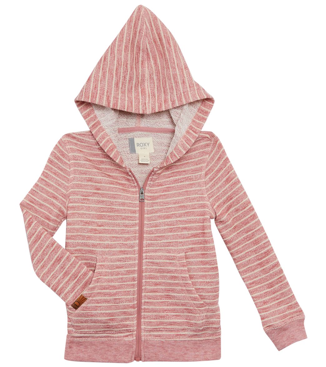 Roxy Girls' Lighter Day Zip-Up Hoodie - Ivory Belem Stripes 4 Cotton/Polyester - Swimoutlet.com