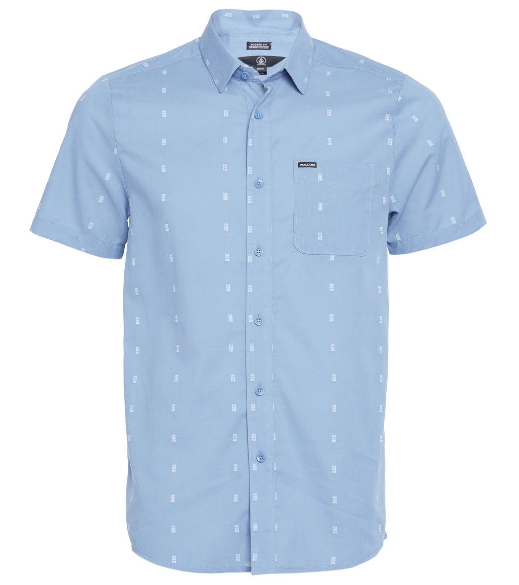 Volcom Newmark Short Sleeve Shirt - Flight Blue Small Cotton - Swimoutlet.com