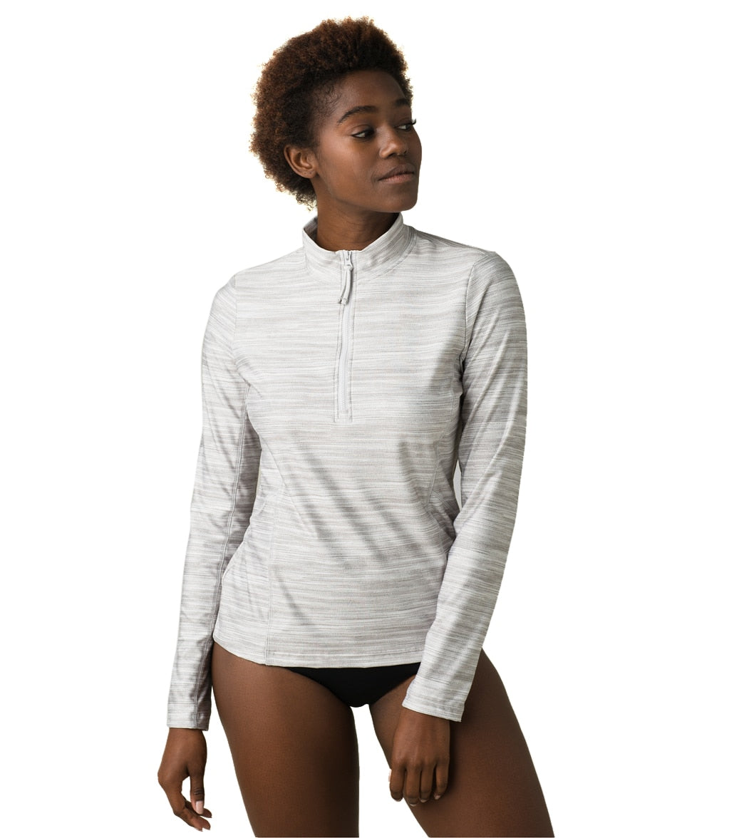 Prana Catarina Zip Long Sleeve Cover Up Sun Top - Silver Spray Medium Cotton/Polyester - Swimoutlet.com