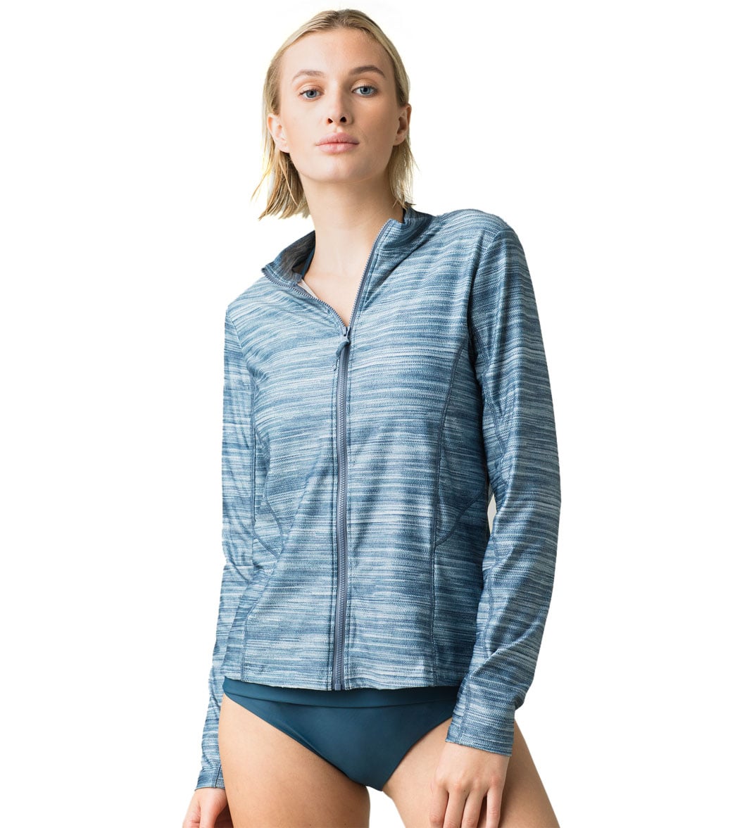 Prana Catarina Full Zip Cover Up Sun Top - Atlantic X-Small Cotton/Polyester - Swimoutlet.com