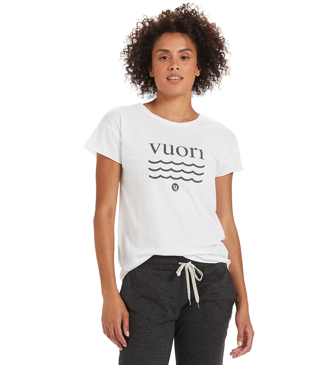 Vuori Women's Wave Logo T-Shirt - White Medium Cotton - Swimoutlet.com