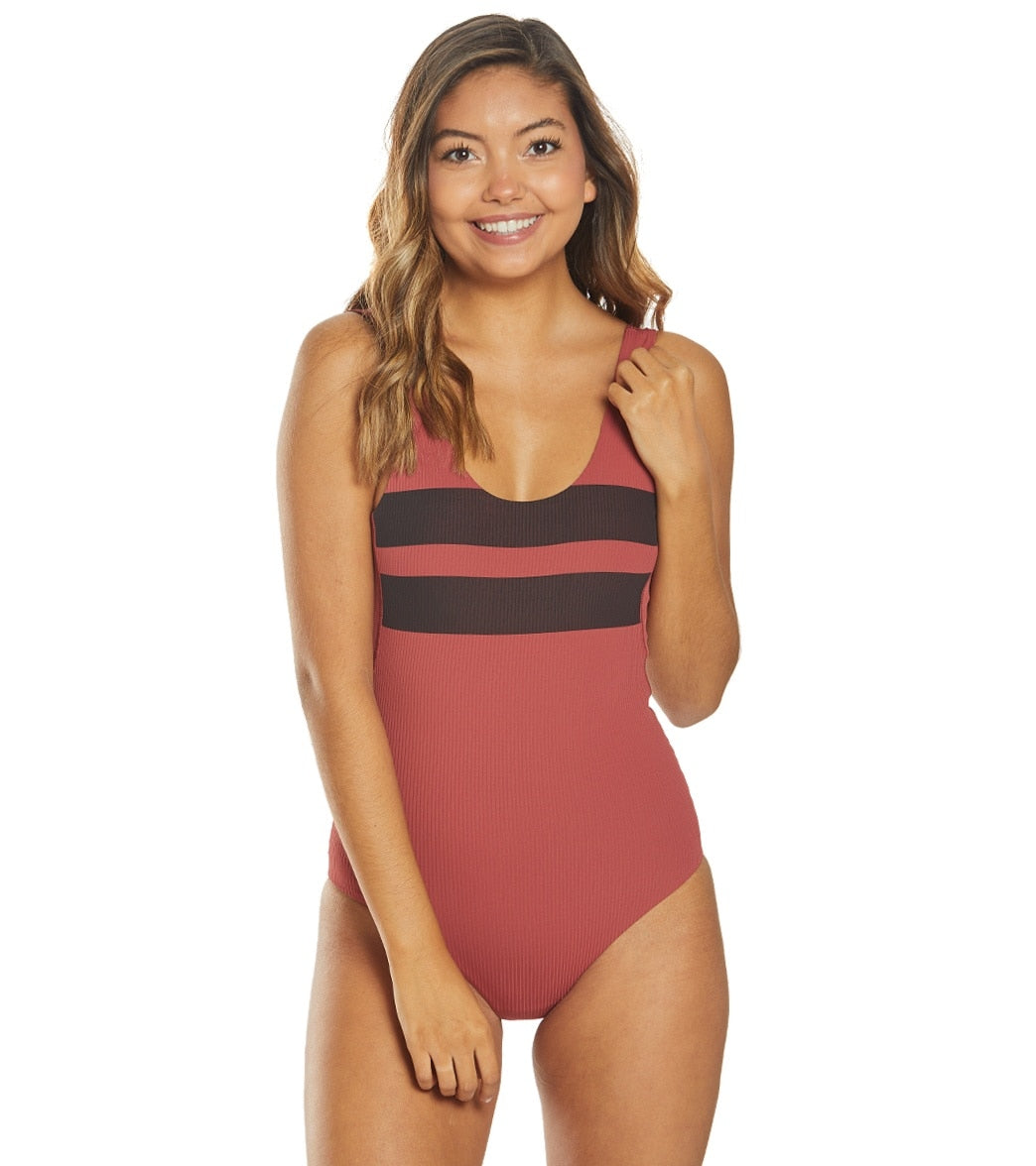 Hurley Women's Quick Dry Block Party Bodysuit - Cedar Small Polyester/Spandex - Swimoutlet.com