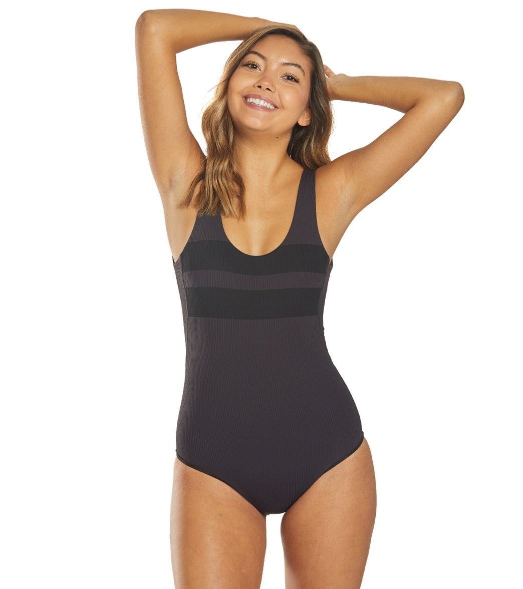 Hurley Women's Quick Dry Block Party Bodysuit - Oil Grey Small Polyester/Spandex - Swimoutlet.com