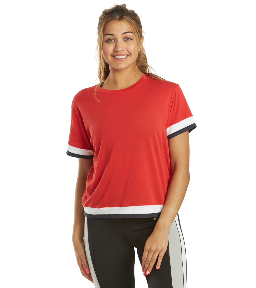 Asics Women's Tokyo Short Sleeve Train Top - Classic Red/Brilliant White Medium Size Medium Cotton/Polyester - Swimoutlet.com