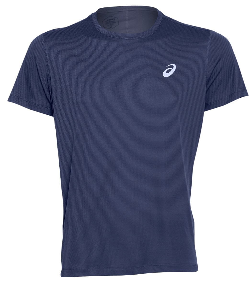 Asics Men's Silver Short Sleeve Top Shirt - Peacoat Xl Size Xl Polyester - Swimoutlet.com