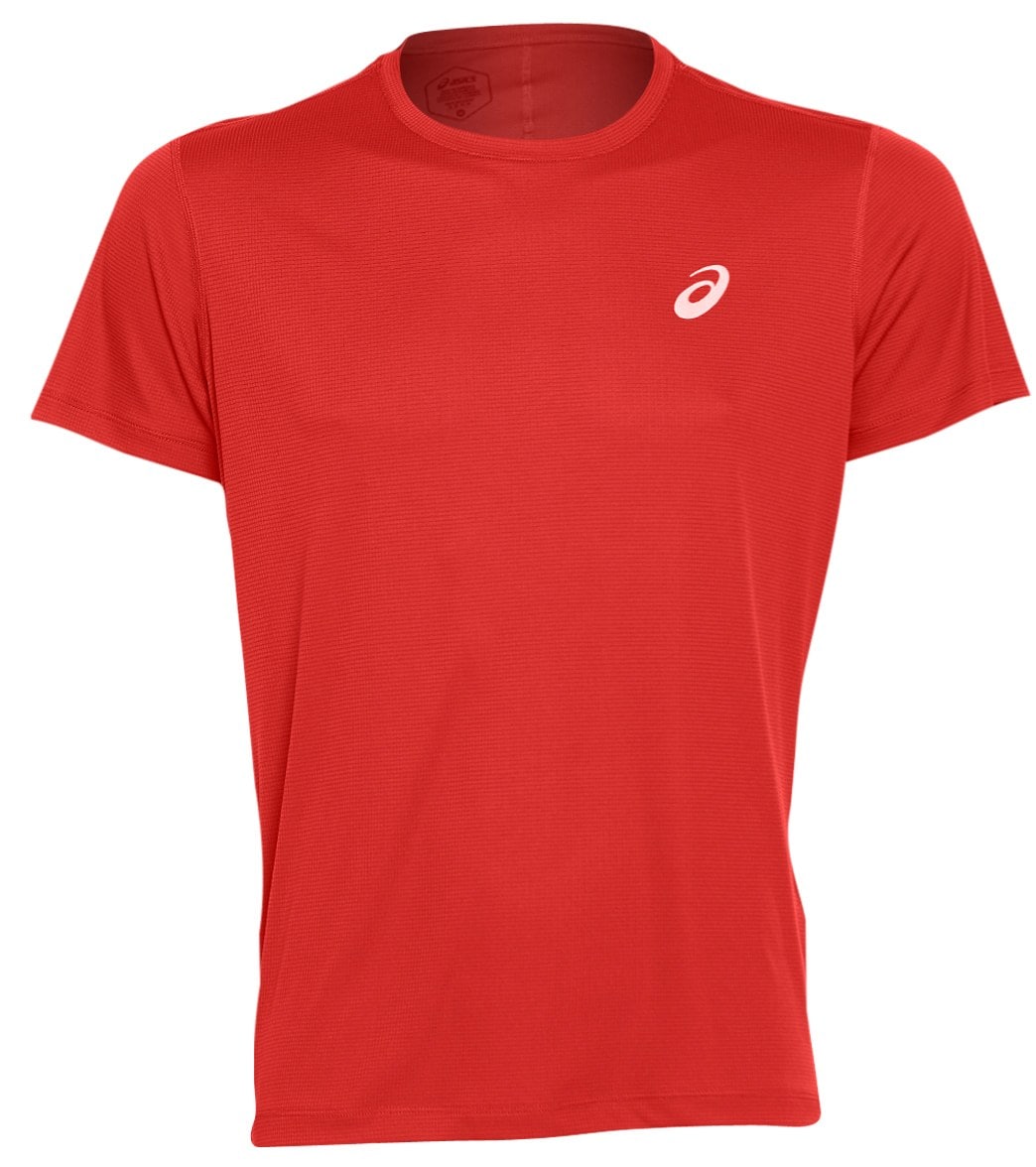 Asics Men's Silver Short Sleeve Top Shirt - Classic Red Medium Size Medium Polyester - Swimoutlet.com