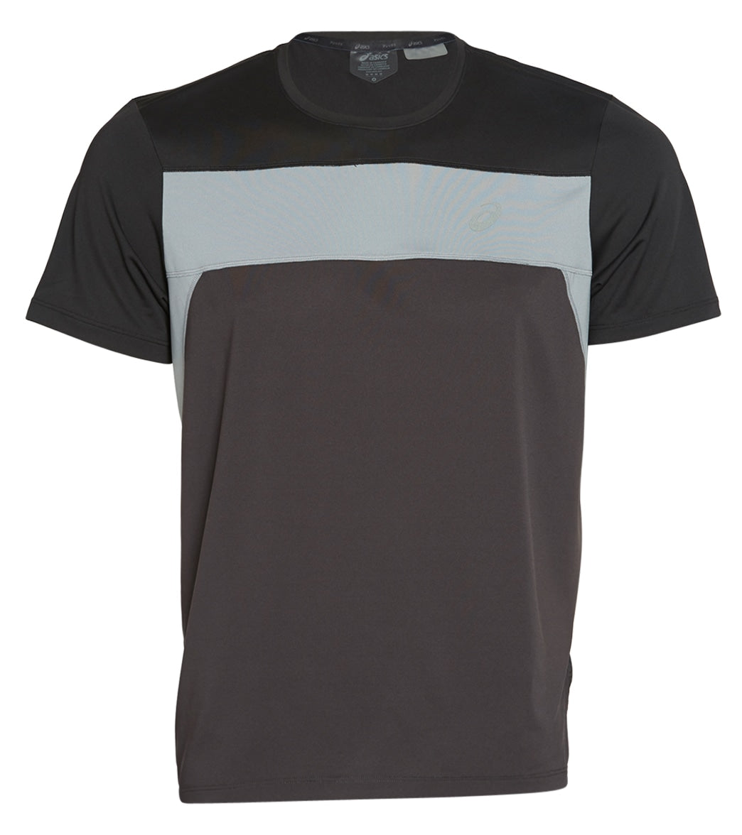 Asics Men's Race Short Sleeve Top Shirt - Graphite Grey/Performance Black Large Size Large Polyester - Swimoutlet.com