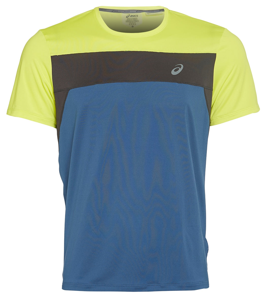 Asics Men's Race Short Sleeve Top Shirt - Grand Shark/Sour Yuzu Medium Size Medium Polyester - Swimoutlet.com