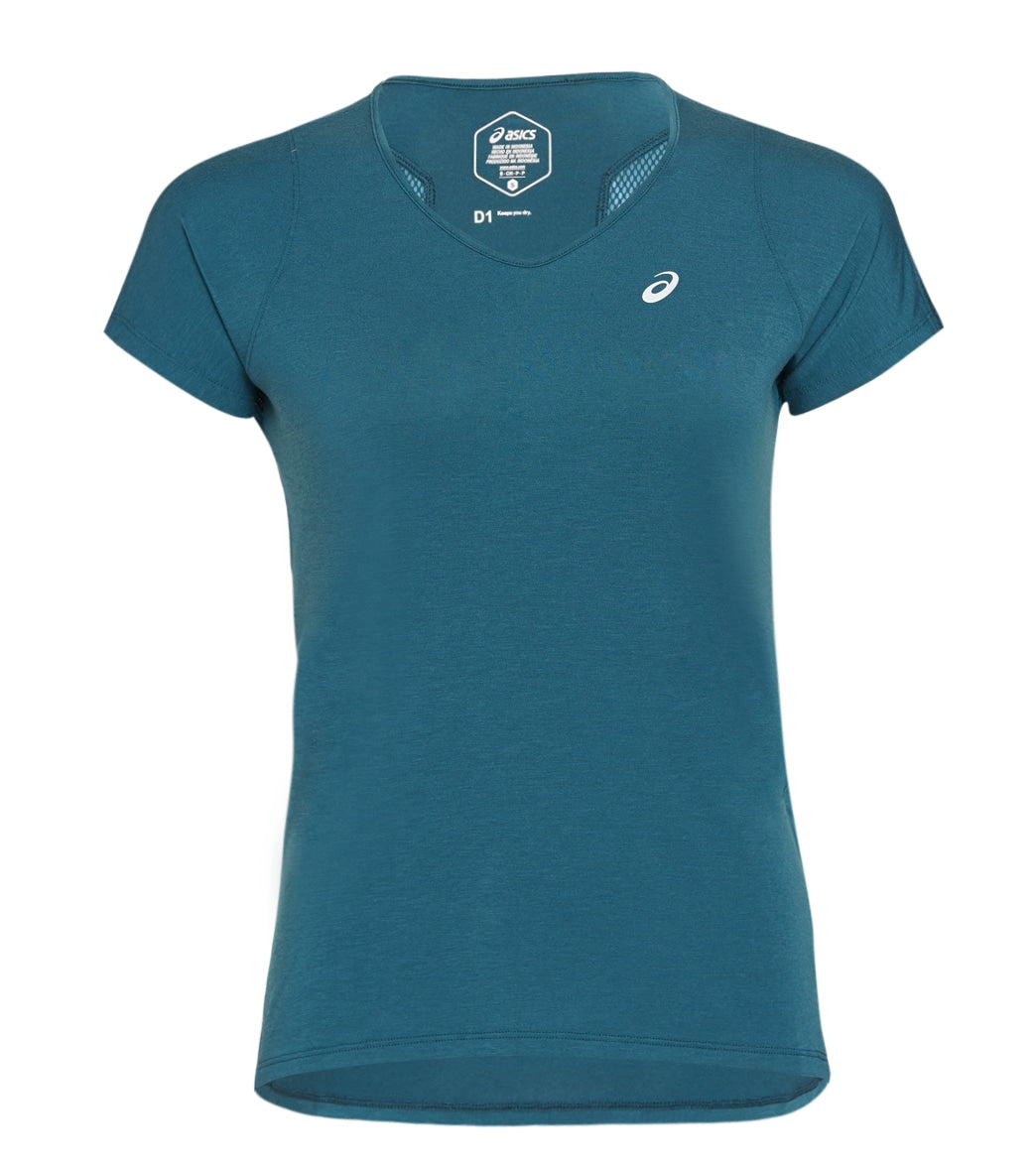 Asics Women's V-Neck Short Sleeve Top - Magnetic Blue Xl Size Xl - Swimoutlet.com