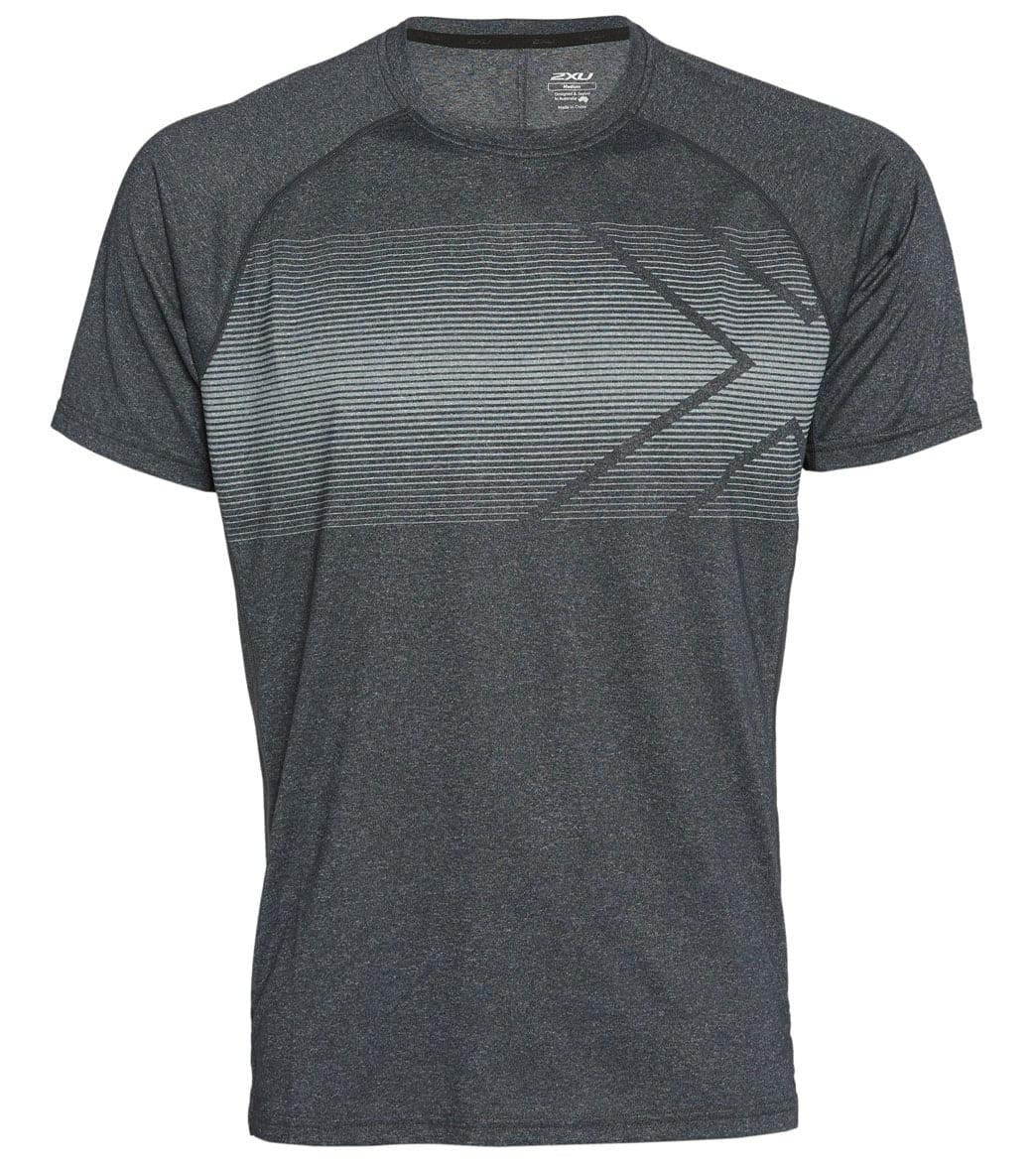 2Xu Men's Training Short Sleeve Tee Shirt - Dark Marle/Black Medium - Swimoutlet.com