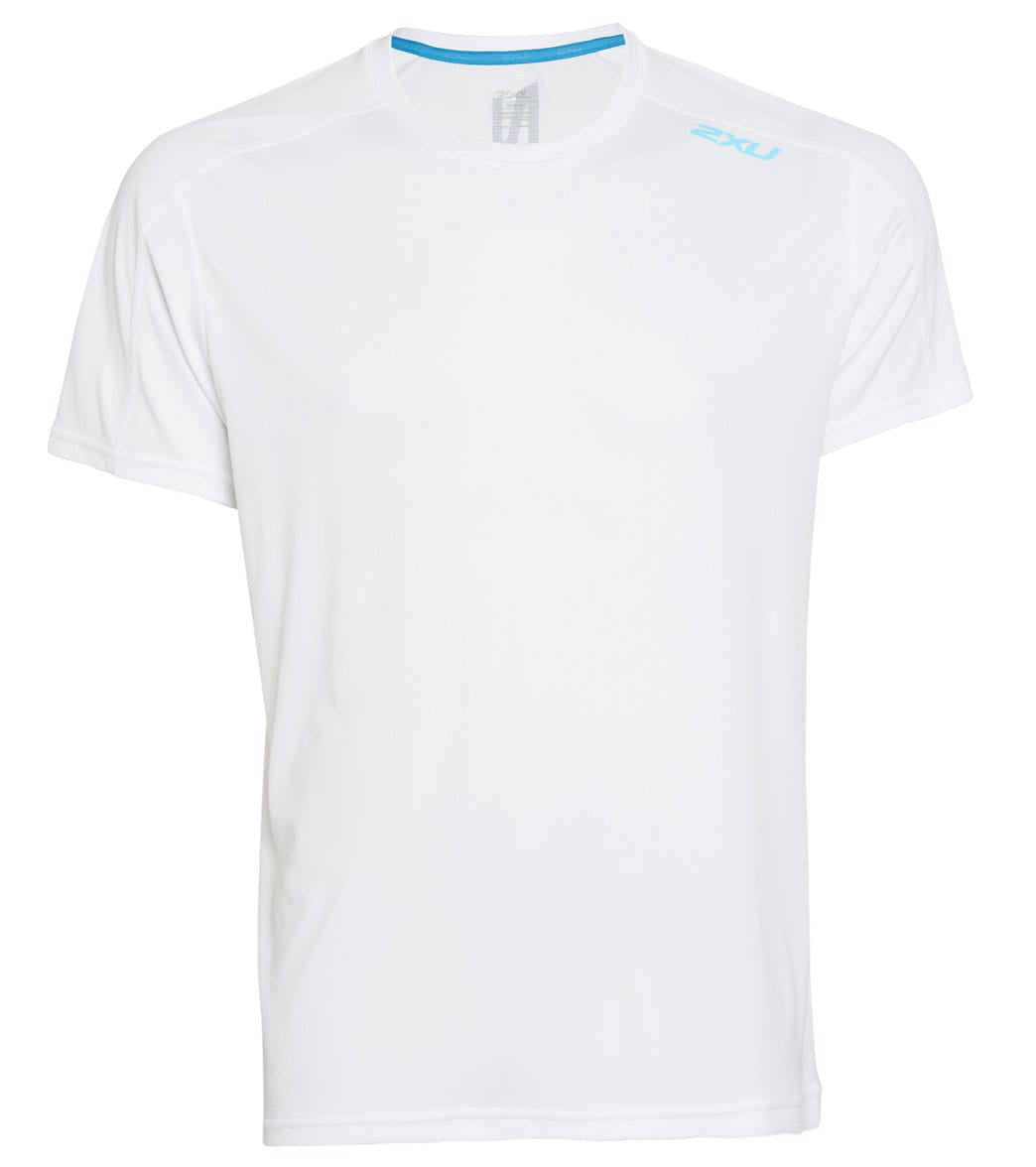 2Xu Men's Xvent G2 Short Sleeve Tee Shirt - White/True Blue Reflective Medium Polyester - Swimoutlet.com