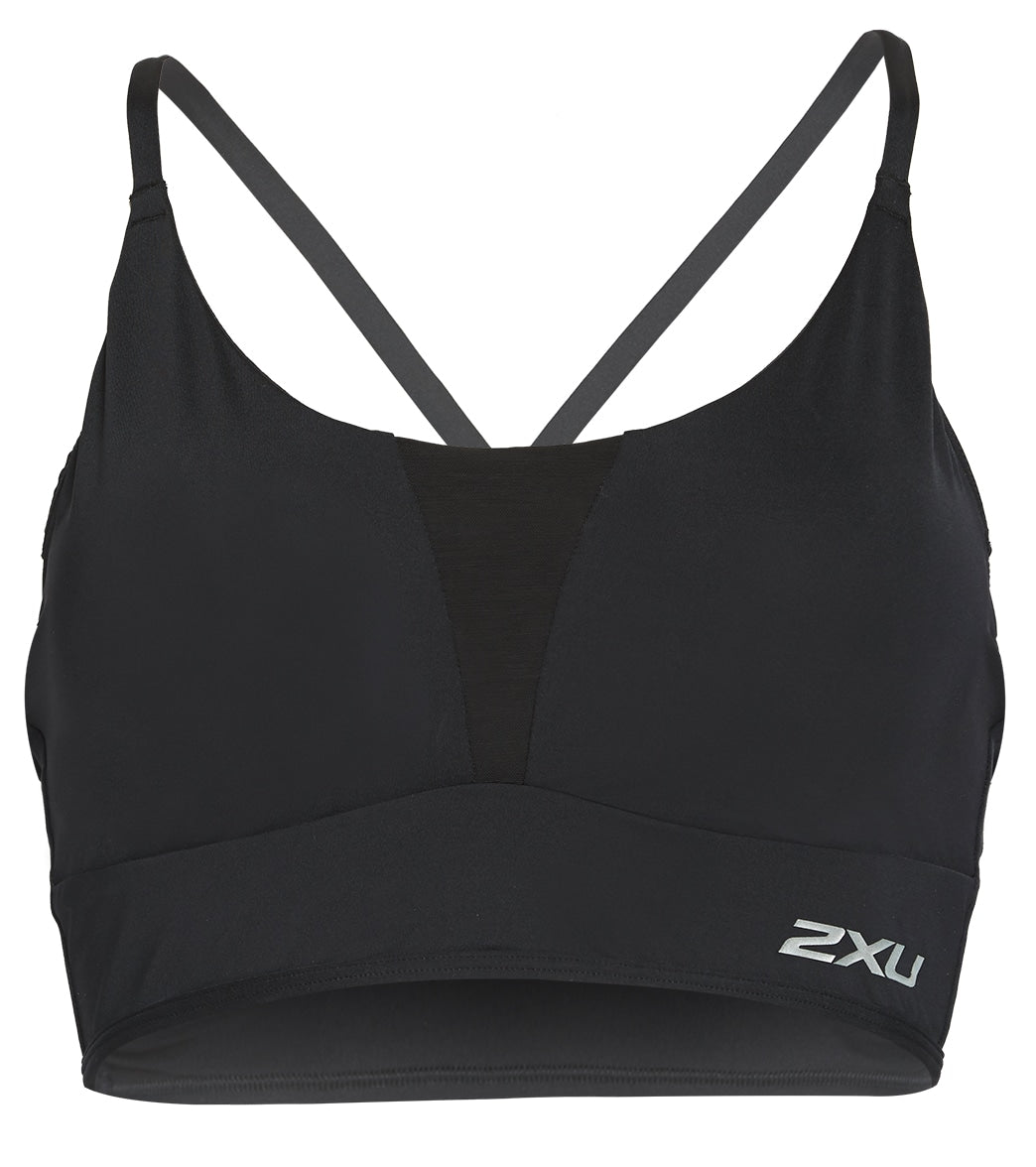 2Xu Women's Active Low Impact Crop Sports Bra - Black/Silver X-Small - Swimoutlet.com