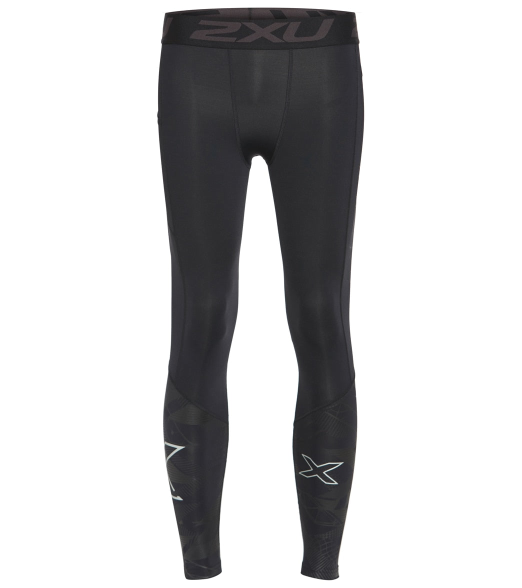 2Xu Men's Accelerate Compression Tights With Storage - Black/Textural Geo Small - Swimoutlet.com