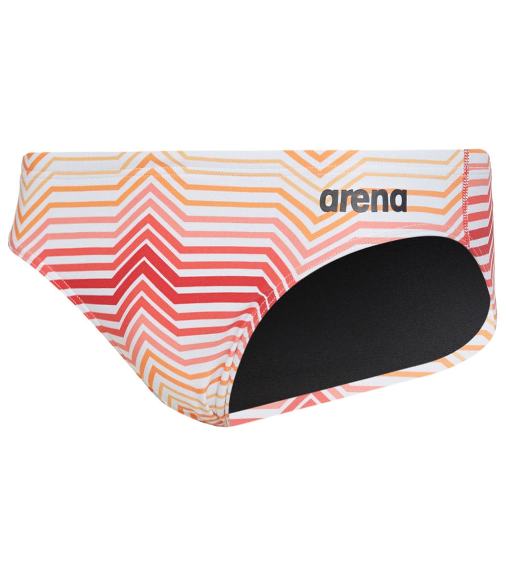 Arena Men's Multicolor Stripes Maxlife Brief Swimsuit - Red/Orange/Multi 40 - Swimoutlet.com