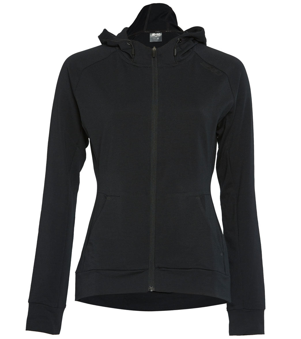 2Xu Women's Transit Full Zip Hoodie - Black/Black Large Cotton/Polyester - Swimoutlet.com