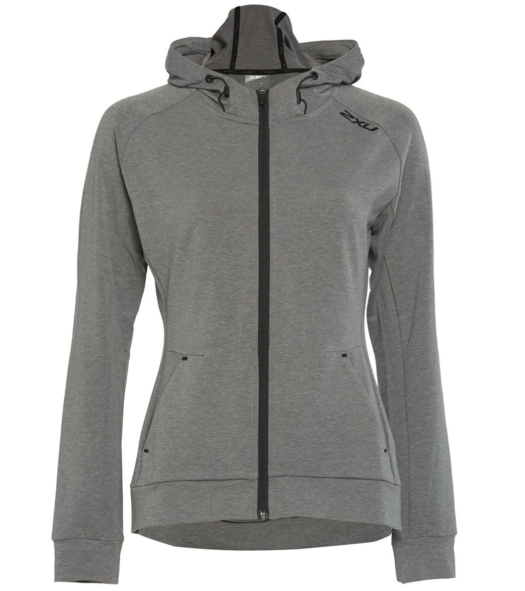 2Xu Women's Transit Full Zip Hoodie - Grey Marle/Grey Marle Large Cotton/Polyester - Swimoutlet.com