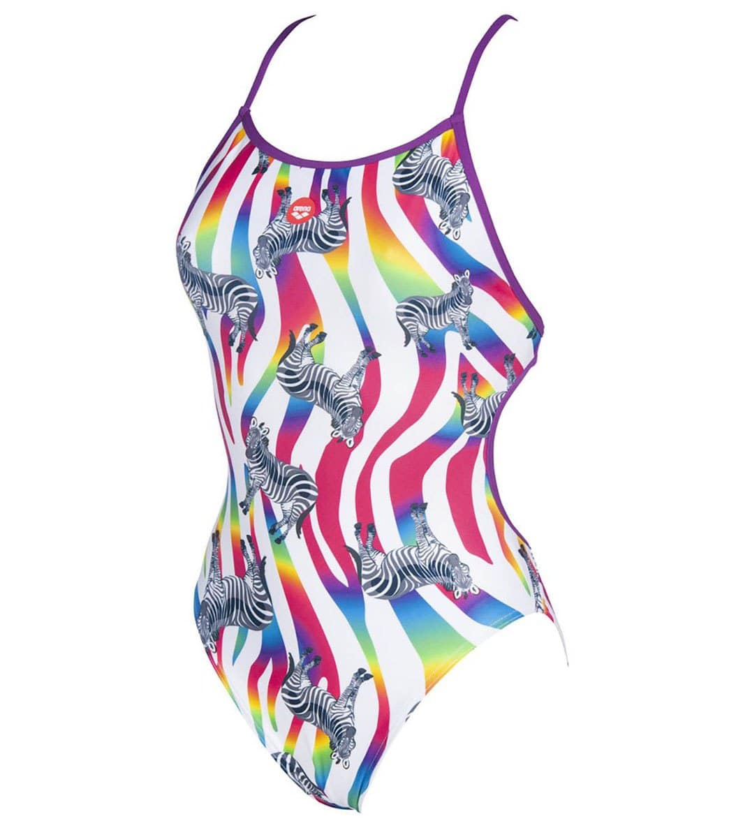 Arena Women's Crazy Zebras Lace Back One Piece Swimsuit - Provenza/Multi 28 Polyester - Swimoutlet.com