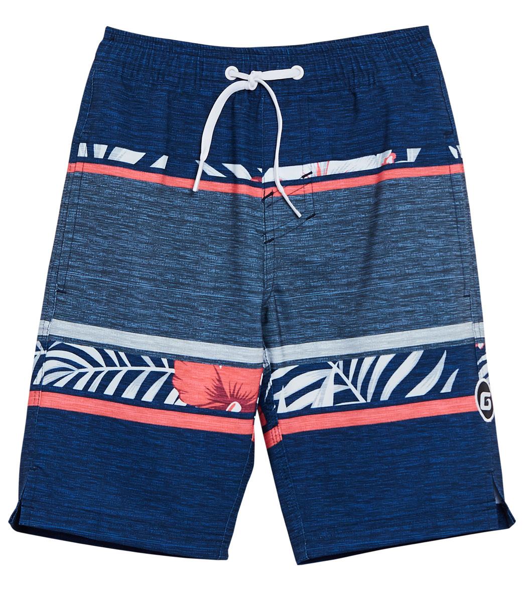 Grom boys' top side elastic boardshorts big kid - charcoal x-small 4/5 polyester/spandex - swimoutlet.com