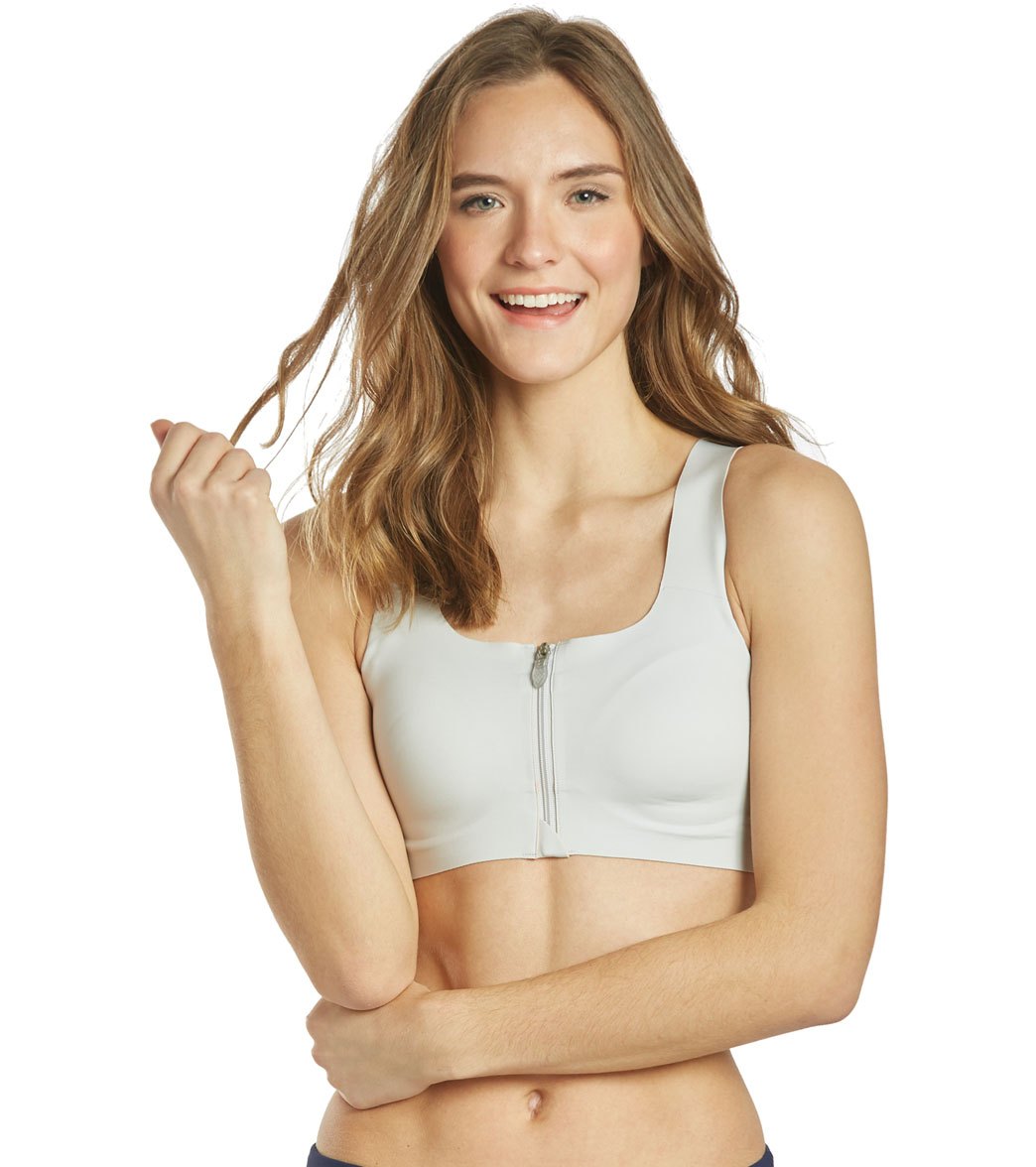 Brooks Women's Dare Zip Sports Bra - Ash 36 Polyester - Swimoutlet.com