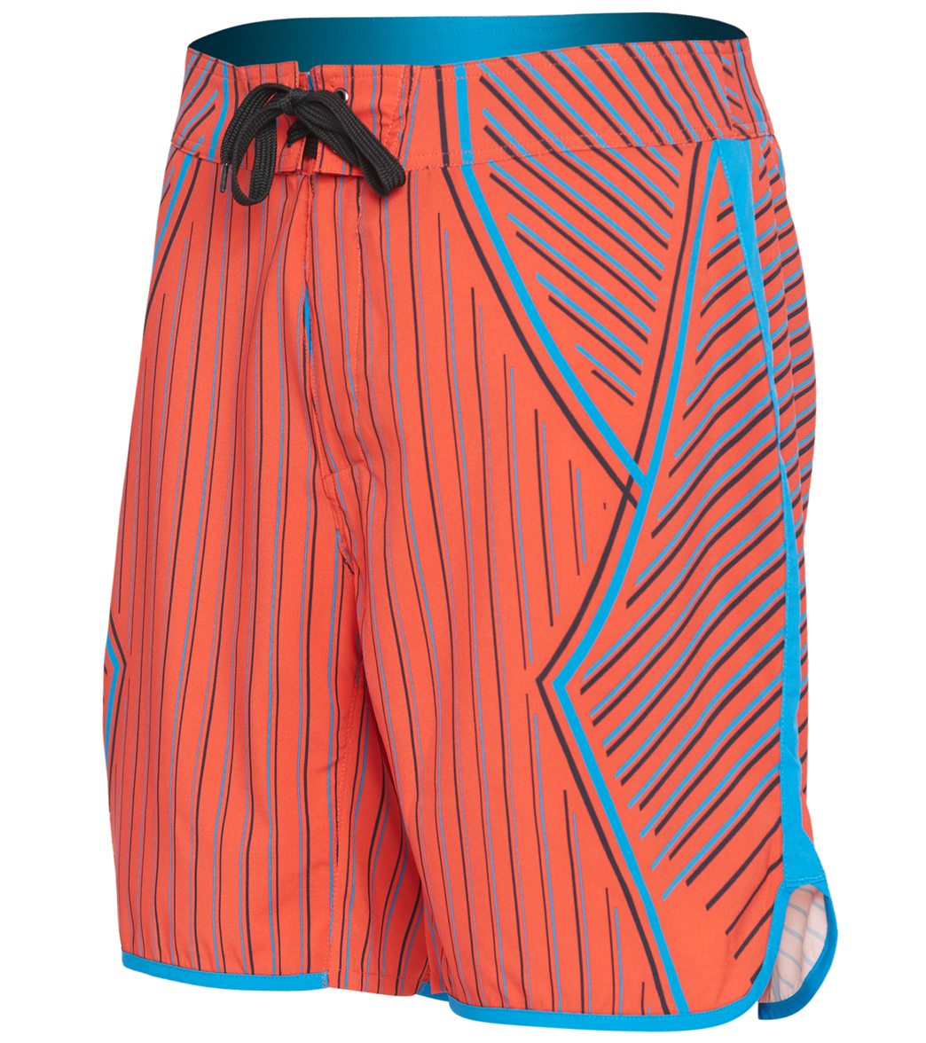 Mizuno Men's Beach 7 Volleyball Boardshorts - Blazing Orange/Diva Blue Fiber Small Polyester/Spandex - Swimoutlet.com