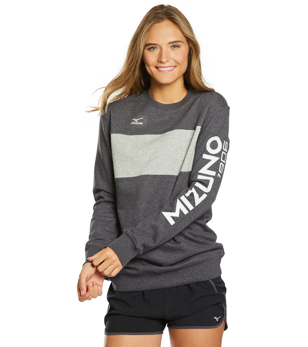 Mizuno Women's Retro Crew Volleyball Sweatshirt - Heathered Charcoal/Grey/Charcoal Small Cotton/Spandex - Swimoutlet.com