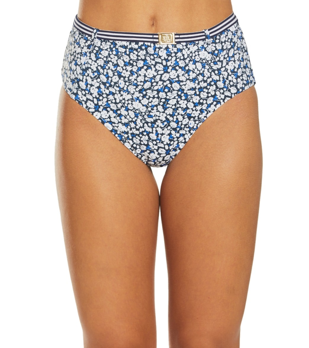 Ralph Lauren Ditzy High Waisted Belted Bikini Bottom - Navy 12 - Swimoutlet.com