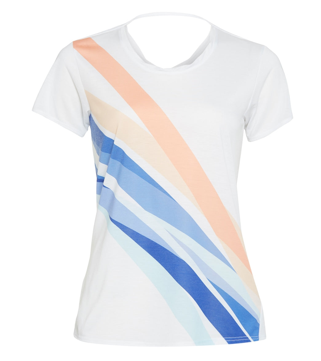 Brooks Women's Distance Short Sleeve - White/Stripe Small Size Small Cotton/Polyester - Swimoutlet.com