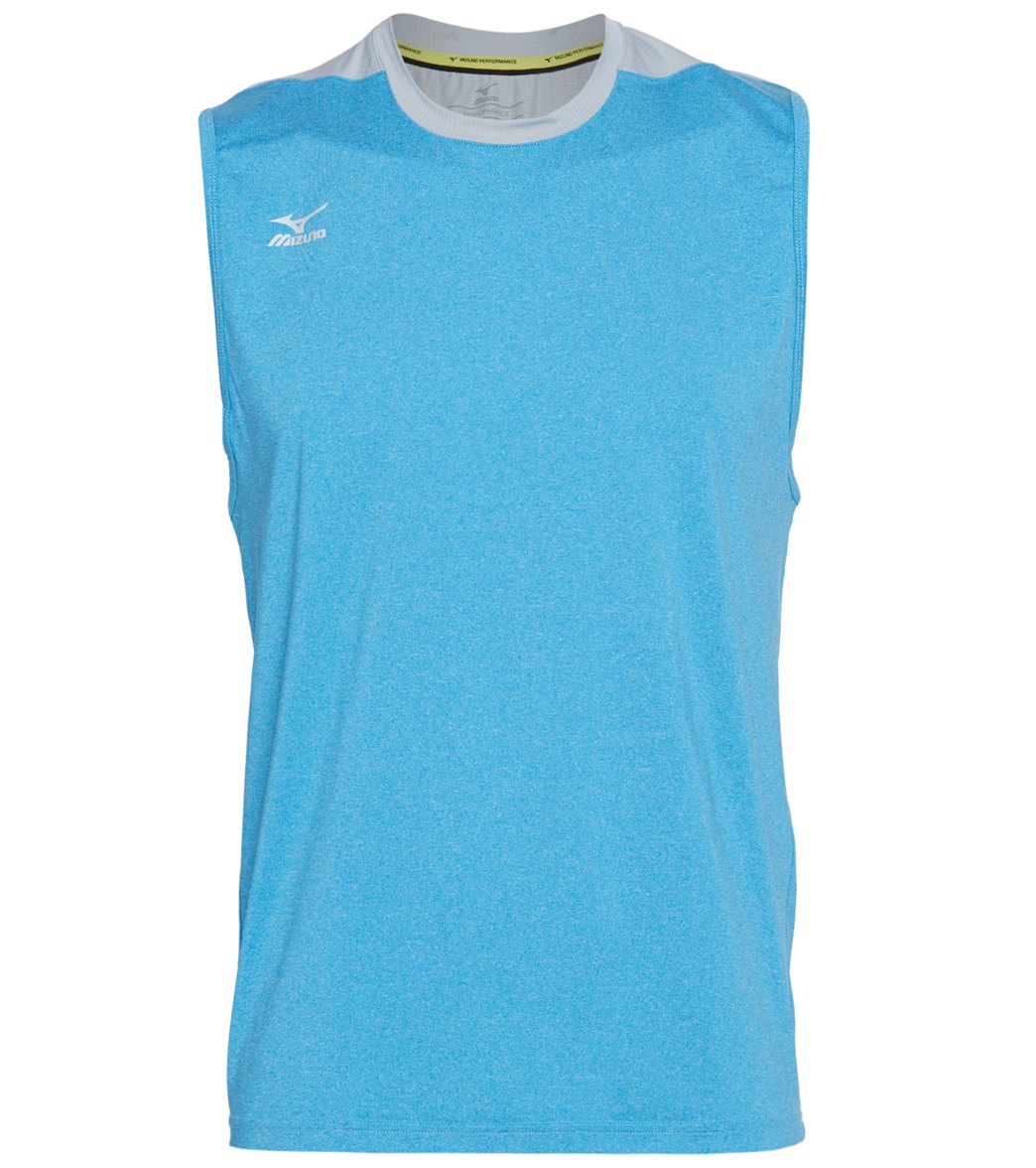 Mizuno Men's Cutoff Volleyball Jersey Shirt - Heathered Dude Blue/Silver Large Polyester/Spandex - Swimoutlet.com