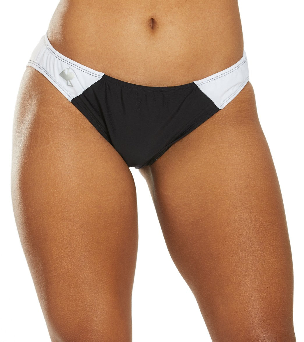 Mizuno Women's April Ross Vantage Beach Bikini Bottom - White/Black X-Small Nylon/Spandex - Swimoutlet.com