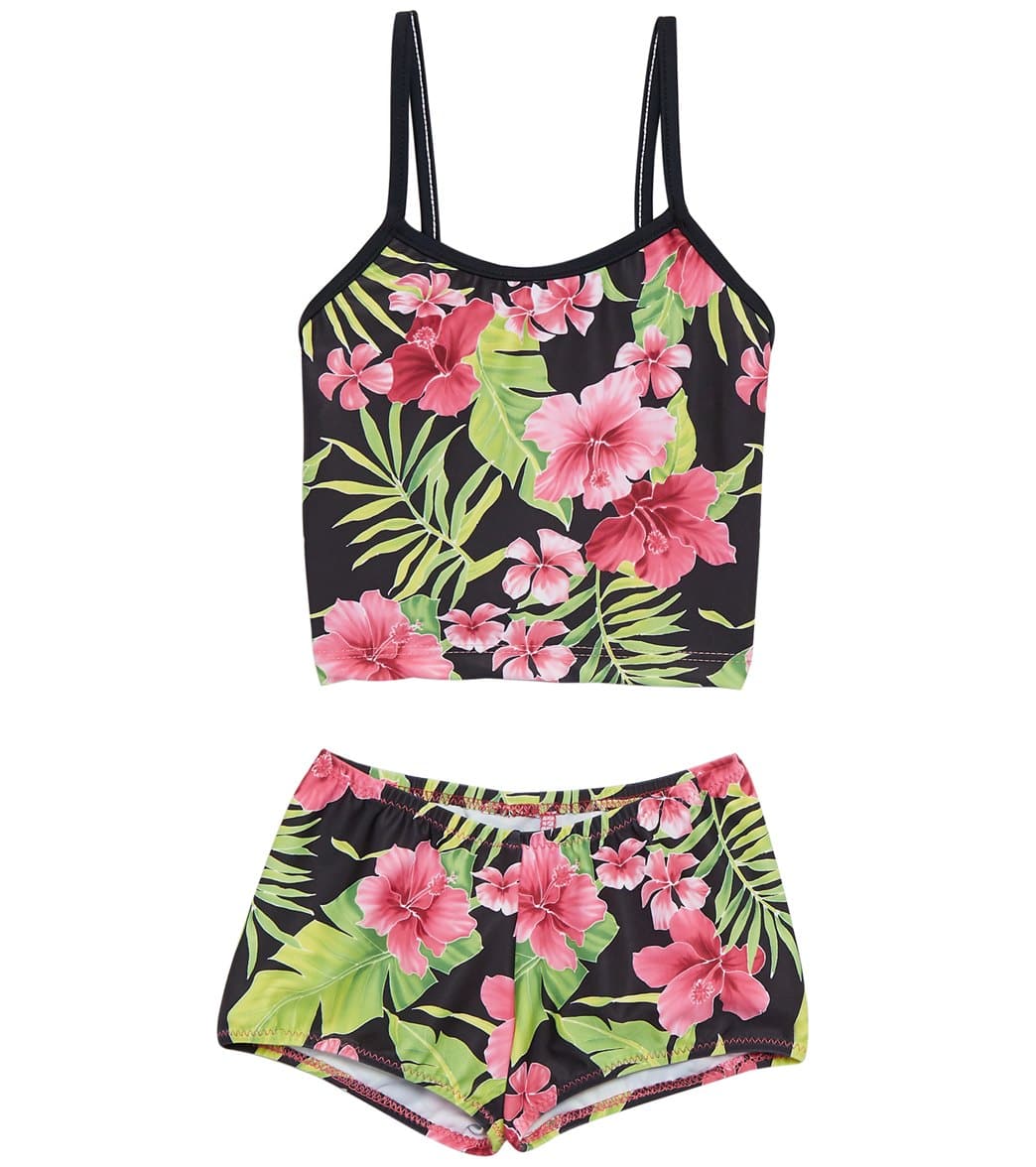 Tidepools Girls' Hibiscus Black Surf Bottom Two Piece Tankini Set /Little/Big Kid - 2/3 Lycra® - Swimoutlet.com