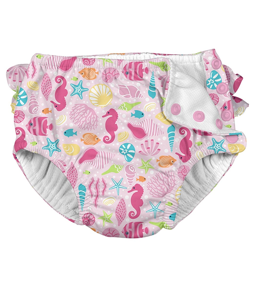 I Play. By Green Sprouts Girls' Sealife Ruffle Snap Swim Diaper Baby - Pink 4T - Swimoutlet.com
