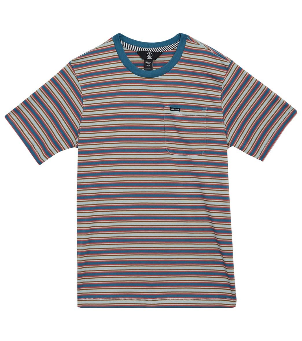 Volcom Boys' Moore Stripe Tee Shirt Big Kid - Sea Glass Small Cotton/Polyester - Swimoutlet.com