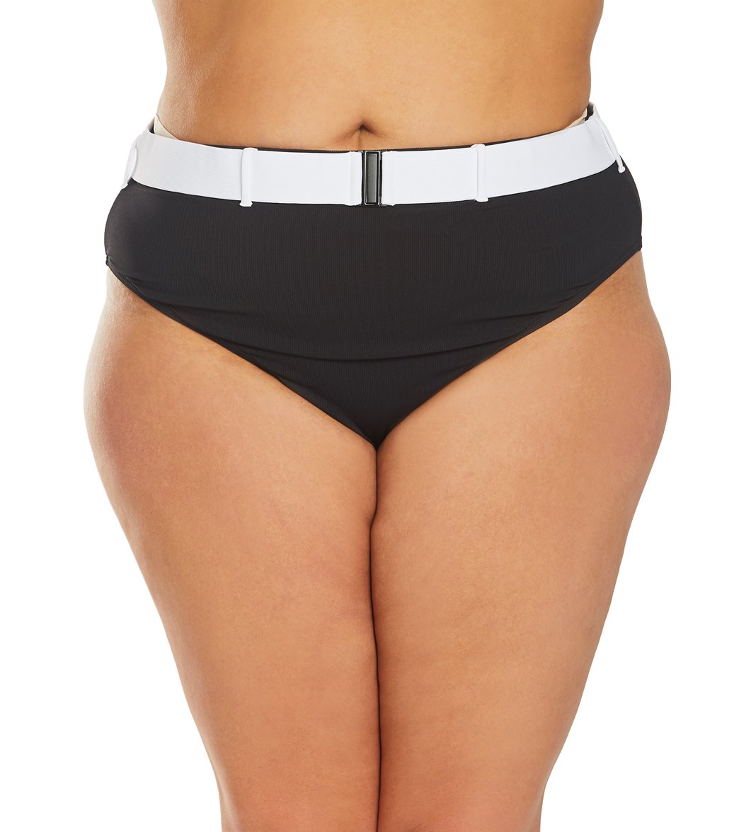 Volcom Plus Size Simply Rib Retro Bikini Bottom - Black 12W - Swimoutlet.com