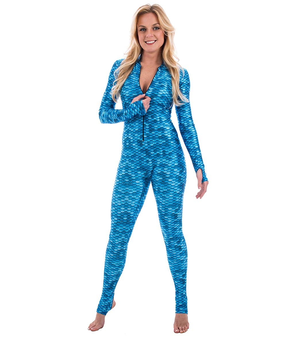 SlipIns Electric Blue Wave Zippered Unitard at