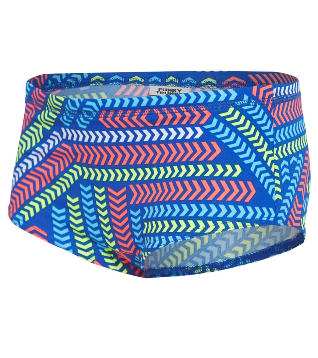 Funky Trunks toddler boys' chain reaction printed trunk swimsuit - blue/yellow/multi 2t polyester - swimoutlet.com