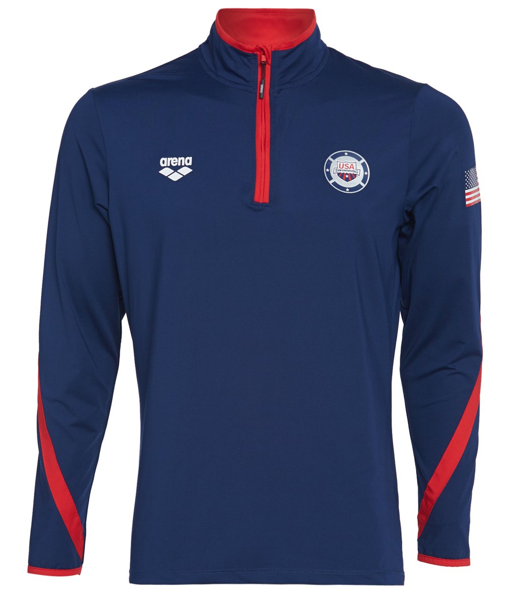 Arena Men's National Team Tech 1/2 Zip Long Sleeve Shirt Ii - Navy/Red Large Size Large Polyester/Elastane - Swimoutlet.com