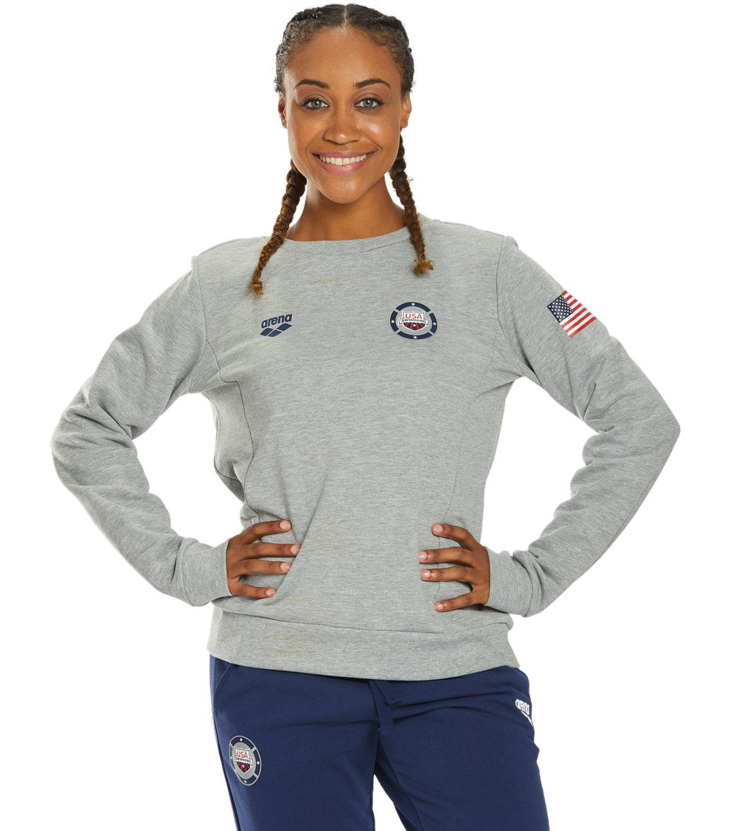 Arena Women's National Team Crew Sweater - Medium Grey Melange Large Size Large Cotton/Polyester - Swimoutlet.com
