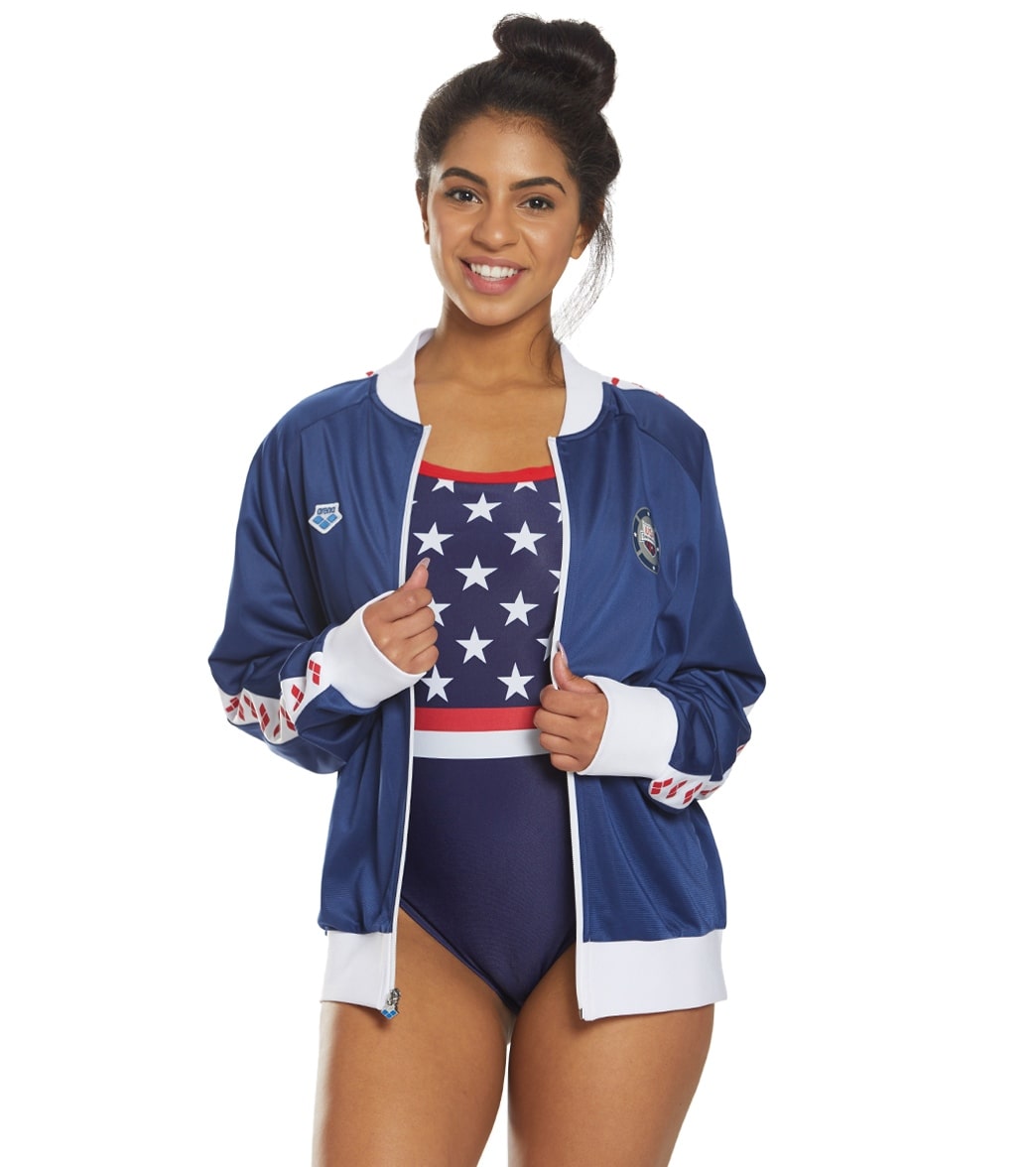 Arena Women's National Team Relax Iv Jacket - Navy/White/Red Large Size Large Polyester - Swimoutlet.com