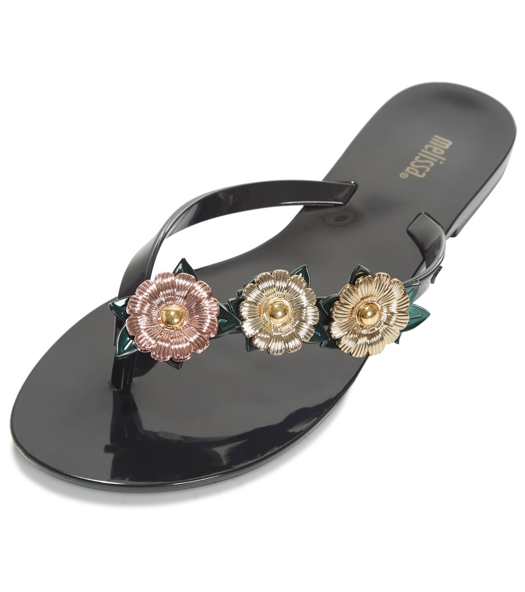 Mel By Melissa Harmonic Garden Flip Flop - Black/Gold 7 - Swimoutlet.com