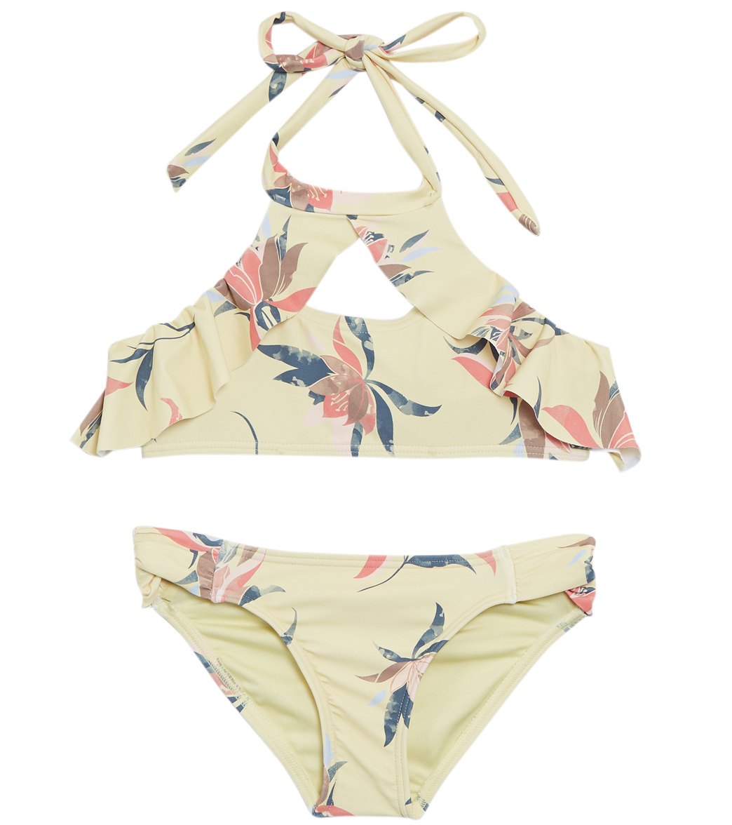 O'neill Girls' Casey Floral Hi-Neck Two Piece Bikini Set - Golden Mist 5 - Swimoutlet.com