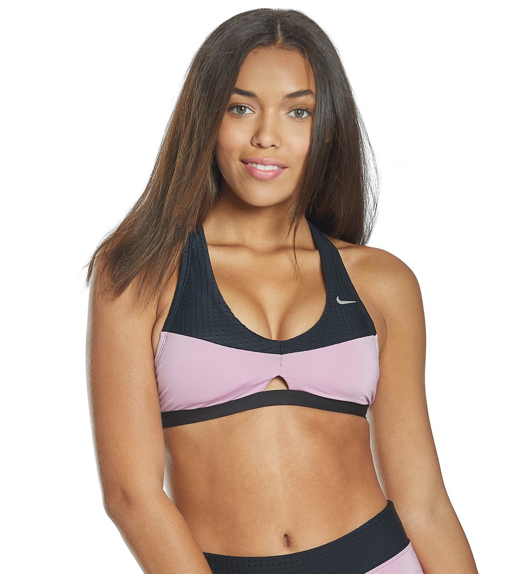 Nike Solid Colorblock Rackerback Bikini Top - Frosted Plum X-Small Polyester/Spandex - Swimoutlet.com