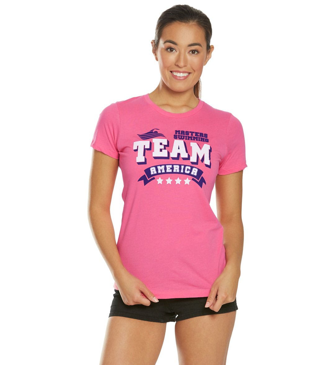 U.s. Masters Swimming Usms Women's Team America Crew Neck Tee Shirt - Hot Pink Medium Cotton - Swimoutlet.com