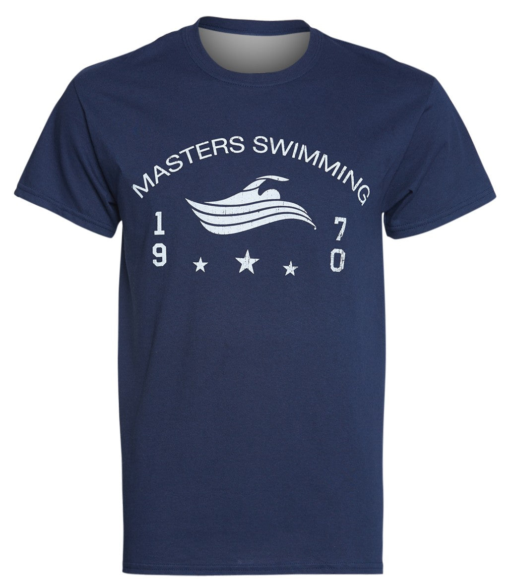 U.s. Masters Swimming Usms Men's Masters Swimming Distressed 1970 Crew Neck Tee Shirt - Navy Small Cotton - Swimoutlet.com