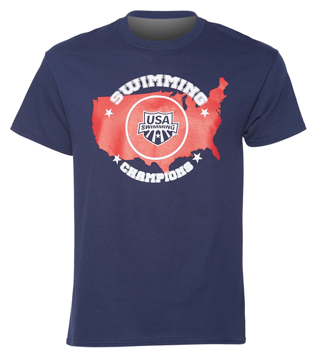 Usa Swimming Men's Swimming Champions Crew Neck T-Shirt - Navy Large Cotton - Swimoutlet.com