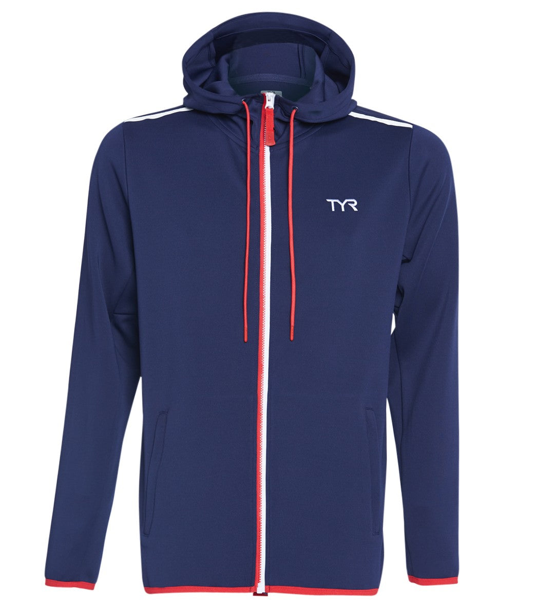 TYR Men's Team Full Zip Hoodie - Red/White/Blue Large Size Large Polyester - Swimoutlet.com