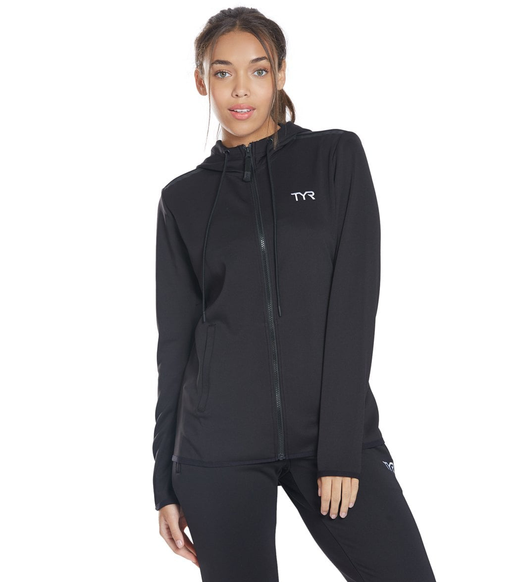 TYR Women's Team Full Zip Hoodie - Black Large Size Large Polyester - Swimoutlet.com